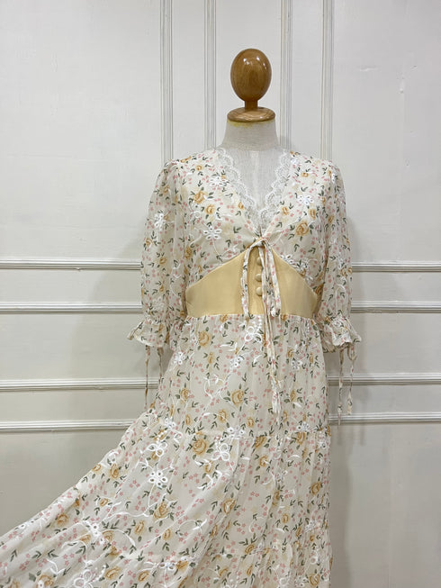 Women Lacey Patch Work Floral Printed Layer Sundress